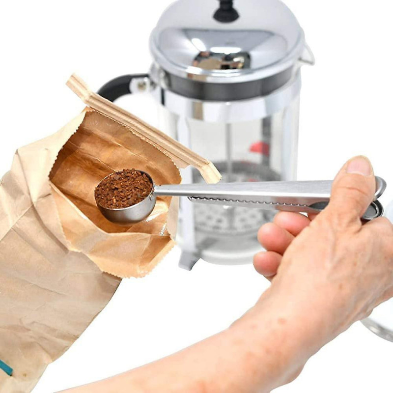 2-in-1 Coffee Measuring Scoop Long Handle Tea Spoon With Sealing Bag Clip Stainless Steel Pack Of 2