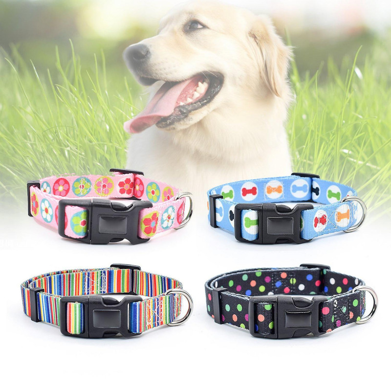 ZHOUBA Cat Dog Printed Collar Adjustable Anti-hanging Traction Tool Durable Pet Supplies for Outdoor