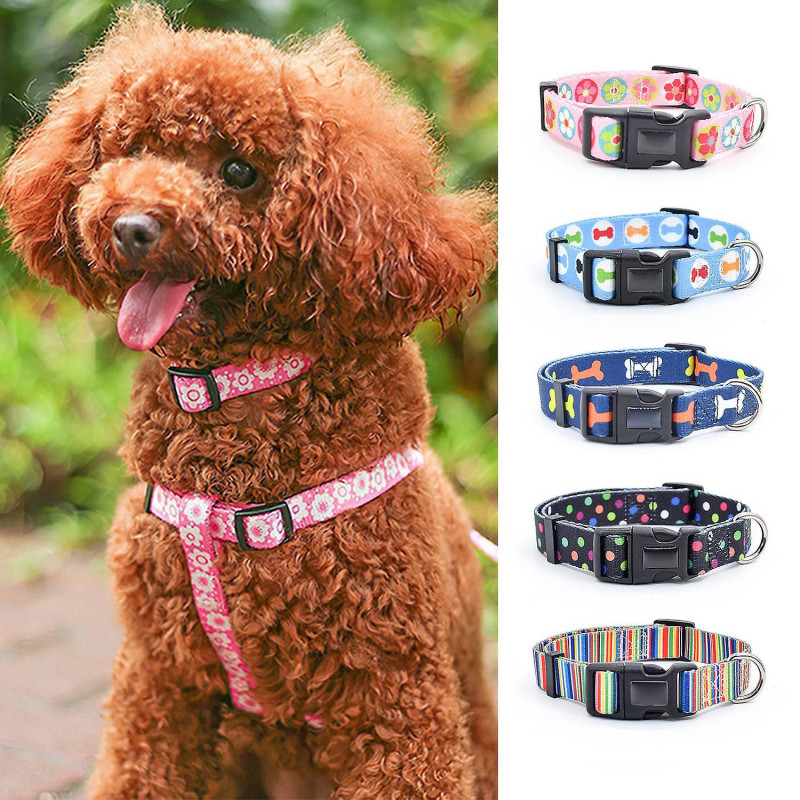 ZHOUBA Cat Dog Printed Collar Adjustable Anti-hanging Traction Tool Durable Pet Supplies for Outdoor