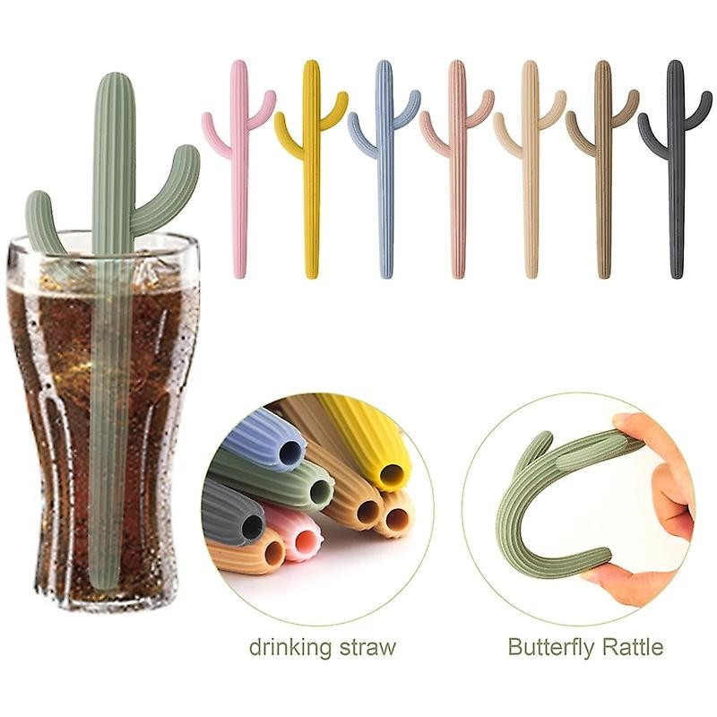 Cartoon Cactus Silicone Straw Striped Shape Baby Drinking Water Assist Reusable Food Grade Silicone