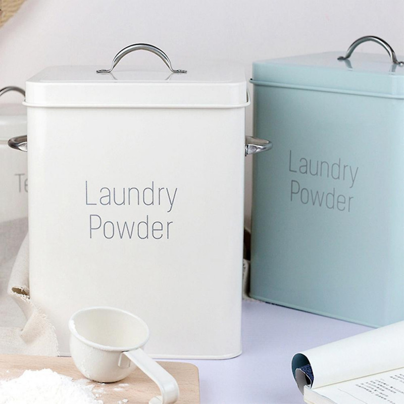 Beautiful Powder Coating Metal Zinc Laundry Powder Boxes Storage with Scoop (Green S)