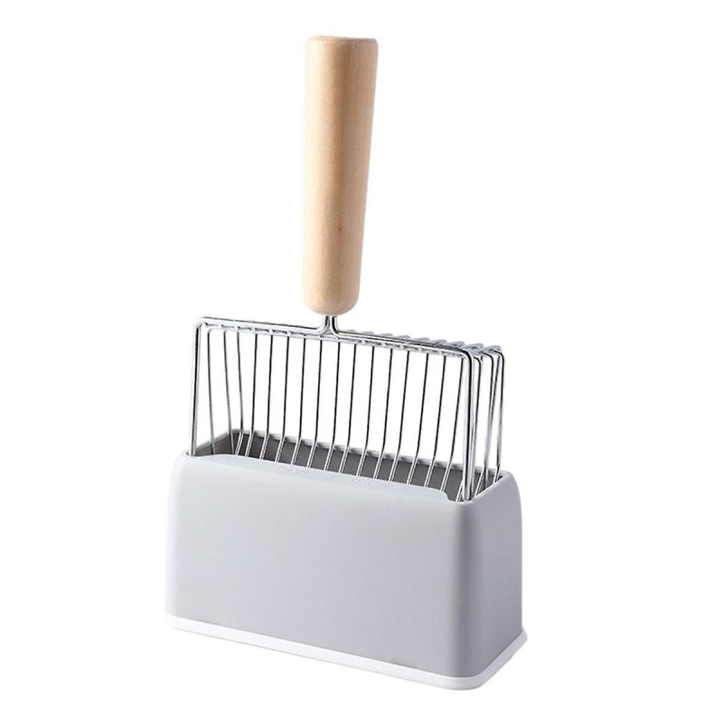 Metal Cats Litter Scoop With Holder Stand, Heavy Duty And Easy Clean Grey