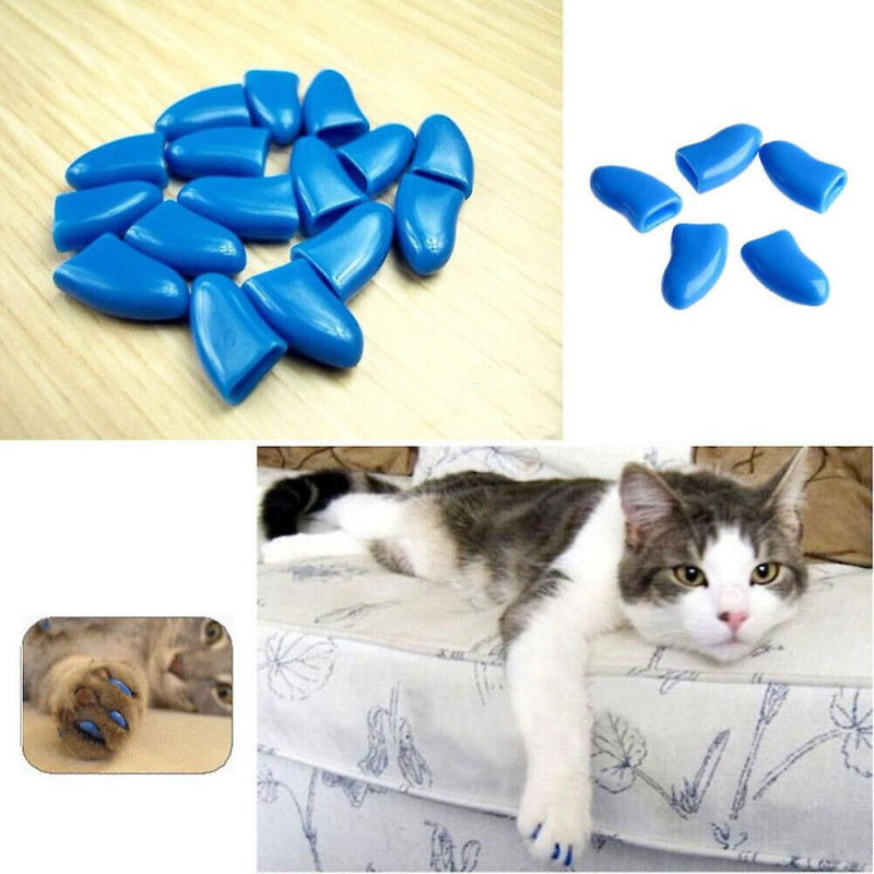 20 Pcs Lovely Pet Cat Paw Claw Control Nail Caps Covers Protector Size M (blue)