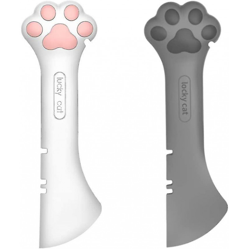 Pet Can Opener Multifuctional Small Pet Food Can Spoon Set/adorable Silicone Food Canned Spoon For Dogs2pcs,white Grey