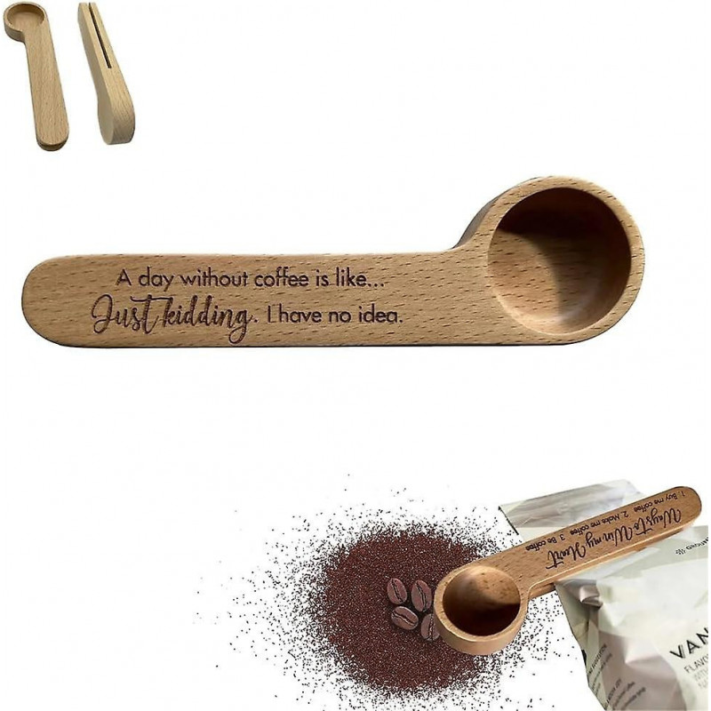 Cuillère à café gravée, Clip de sac Unique pour les amateurs de café, cuillère à café en bois et Clip de sac, [...]