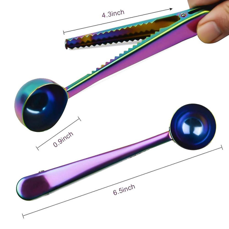 Coffee Scoop Clip,4 Pcs Stainless Steel Table Spoon,2 in 1 Long Handle Multifunction Sealing Bag Cl