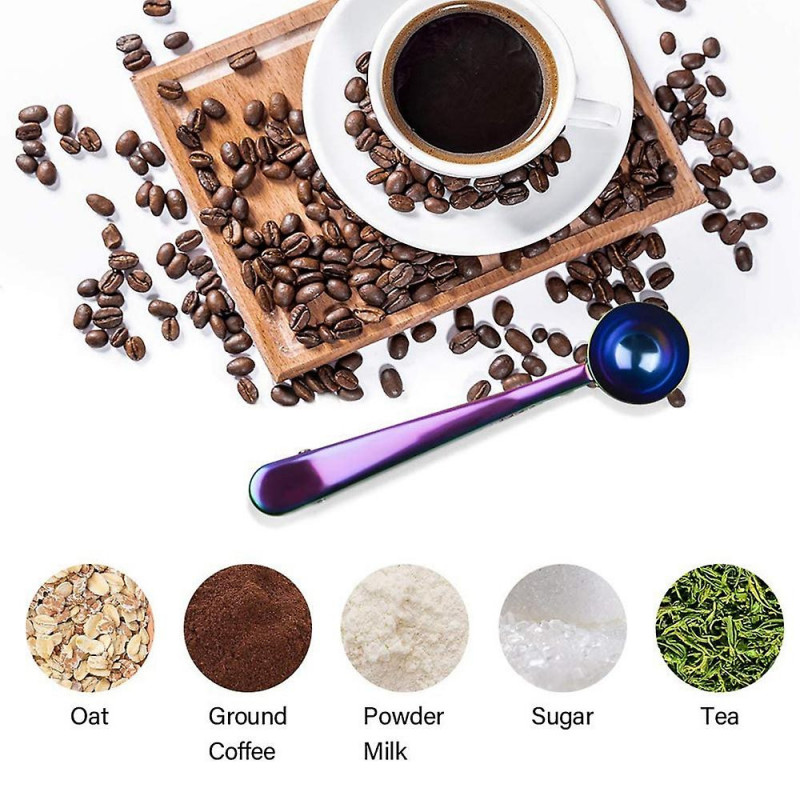 Coffee Scoop Clip,4 Pcs Stainless Steel Table Spoon,2 in 1 Long Handle Multifunction Sealing Bag Cl