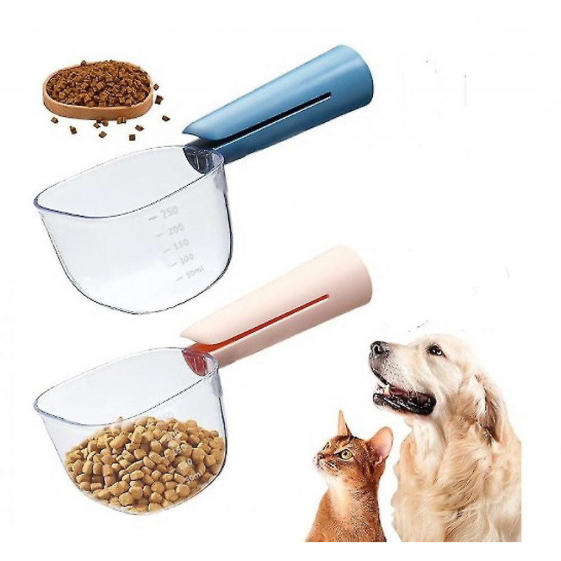 2 Pack Measuring Scoop with Clip - 250ml for 120g Dog Food - Pet Spoon - Pet Food Scoop - with Scale - Scoop