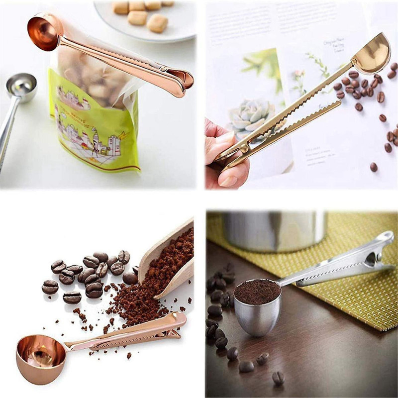 5pcs Coffee Scoop Clip,2-in-1 Coffee Measuring Spoon With Sealing Clips, Long Handle Spoon Bag Clip