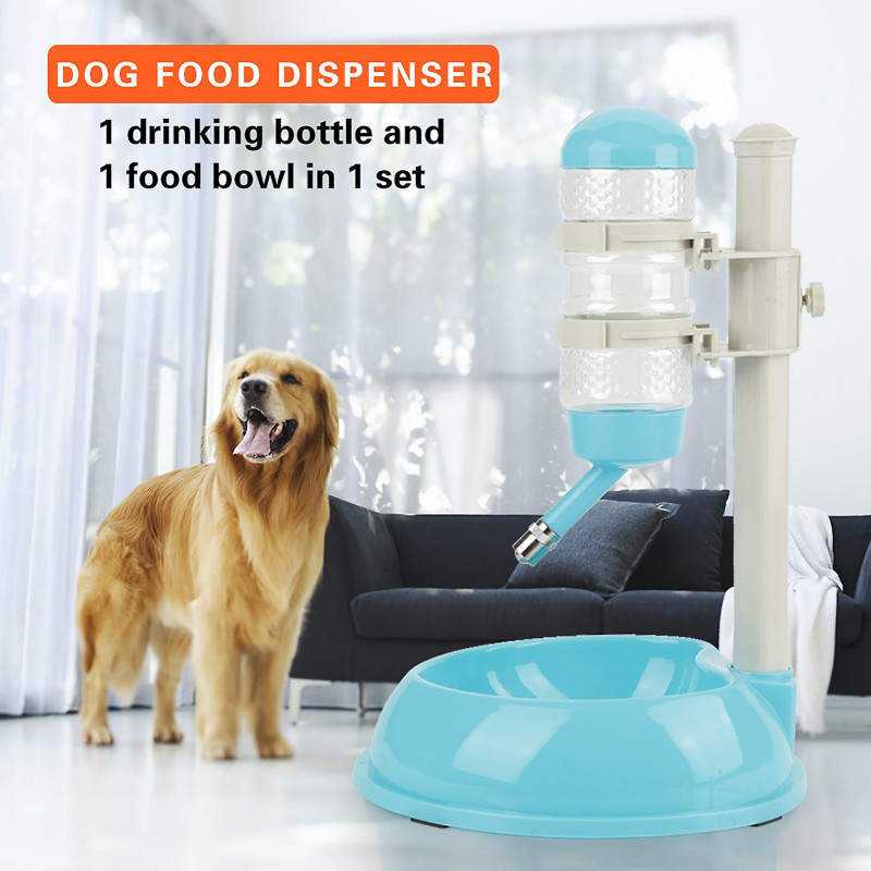 Adjustable Dog Bowl Food Dispenser Drinking Bowl Feeder for Pets Cats Dogs Blue