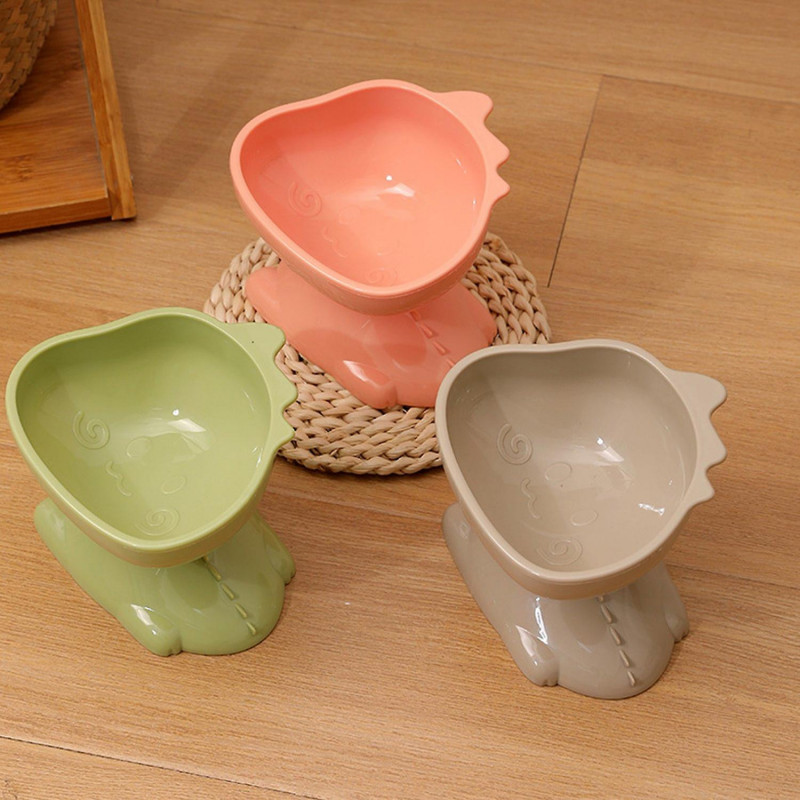Pet Bowl Cartoon Dinosaur Shape 15-degree Tilted Cat Bowl Neck Protector Dog Food Fedding Bowl Pet