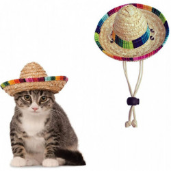 Chapeau de paille pour animaux de compagnie Drôle mexicain Sombrero Cap Décorations de fête pour anniversaire pour [...]