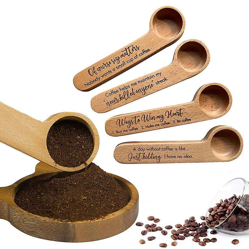 2-in-1Engraved Funny Coffee Scoop And Bag Clip Wooden Coffee Scoop And Bag Clip
