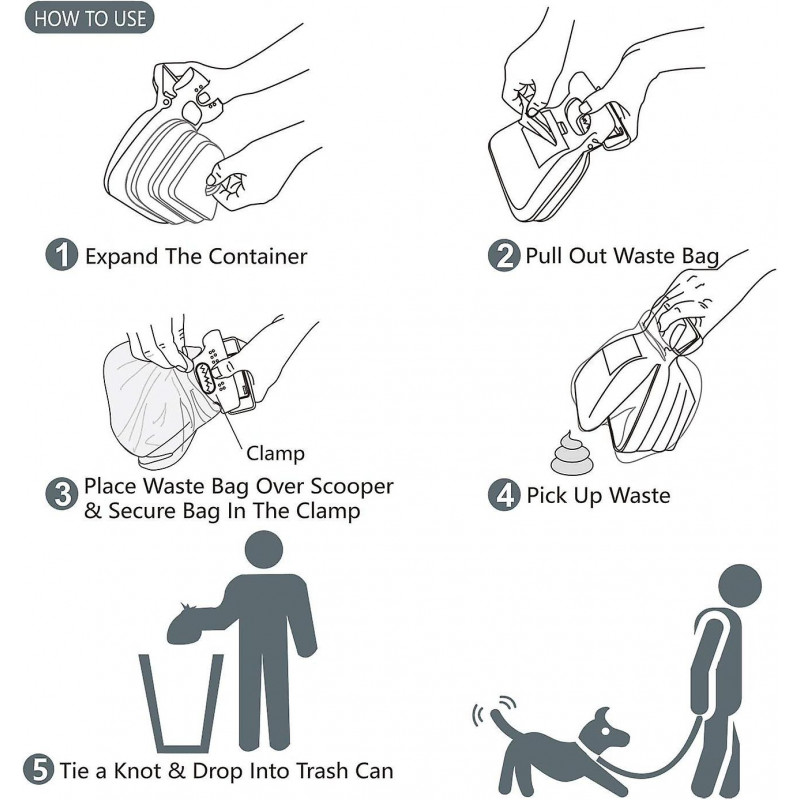Portable Poop Scoop, Extendable Dog Poop Scoop With Dispenser For 3 Dog Poop Scoop Waste Bag Refills