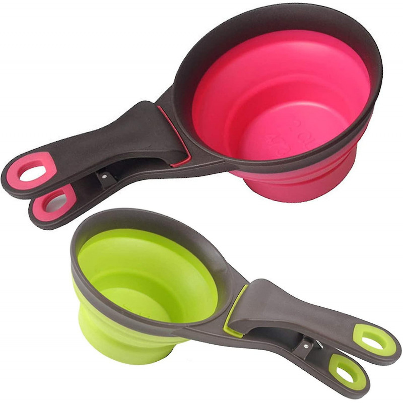 2pcscollapsible Pet Scoop Silicone 3 In 1 Multi-function Scoop Bowls Bag Clip Dog Snack Measuring Cup