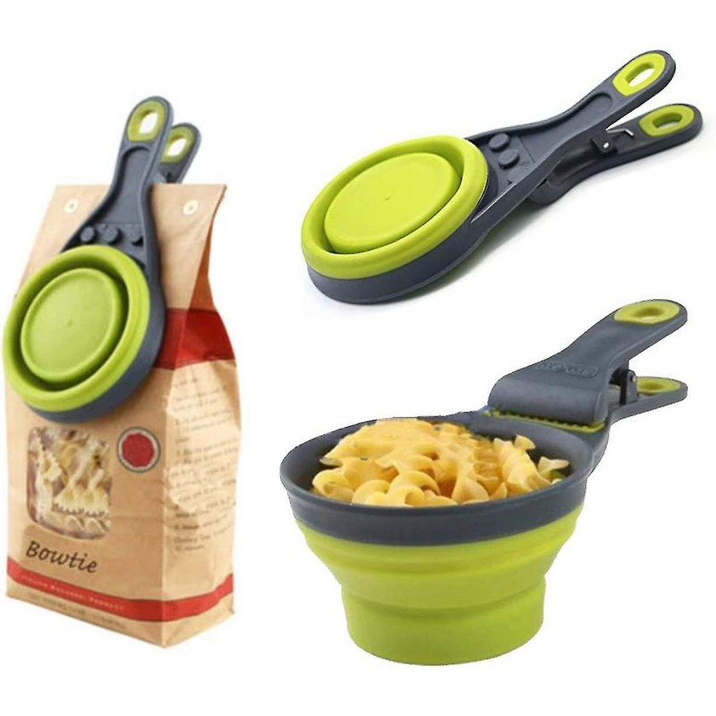 2pcscollapsible Pet Scoop Silicone 3 In 1 Multi-function Scoop Bowls Bag Clip Dog Snack Measuring Cup