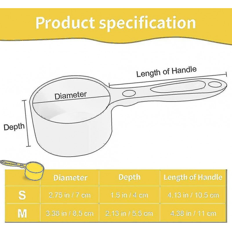 Sturdy Melamine Food Scoop For Dogs Cats Birds, Measuring Cup, Long Comfortable Handle 50g Yellow 50g Orange