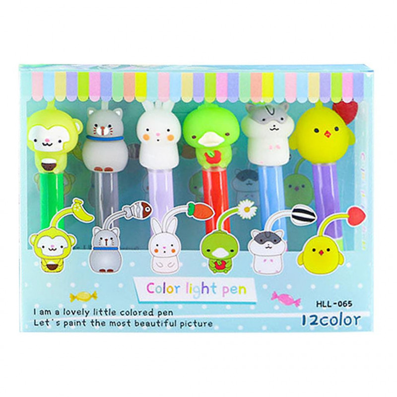 6 Pcs Cute Cartoon Highlighter Detachable Combinable Paint Pen For Students