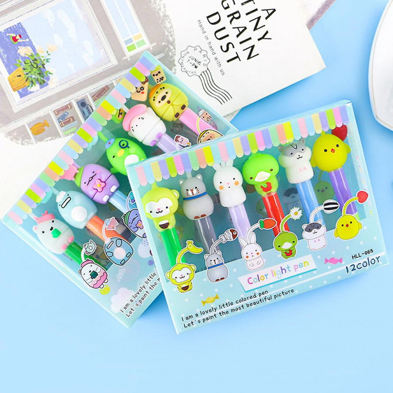 6 Pcs Cute Cartoon Highlighter Detachable Combinable Paint Pen For Students