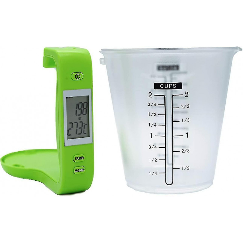 Digital Kitchen Scale And Measuring Cup With Black Lcd Display