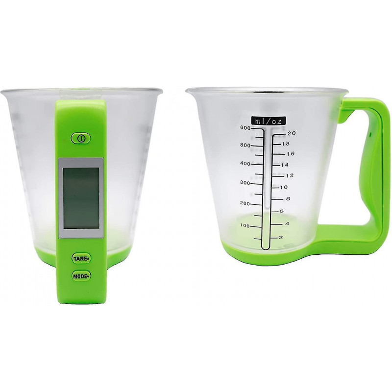 Digital Kitchen Scale And Measuring Cup With Black Lcd Display