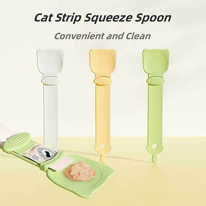 Cat Strip Feeder Squeeze Spoon with Hooks Reusable Handheld Food Spoon for Cat Kittens