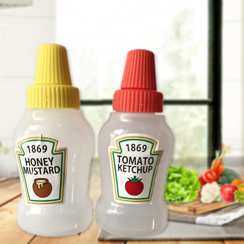 2Pcs Ketchup Bottle Good Sealing Performance Multi-purpose Cute Portable Small Sauce Container for Kitchen