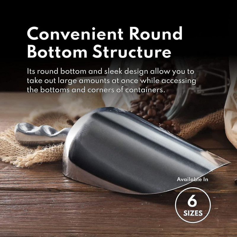 One-piece Cast Aluminum Round Bottom Bar Ice Flour Utility Scoop, 38-ounce, Silver (hand Wash Only)