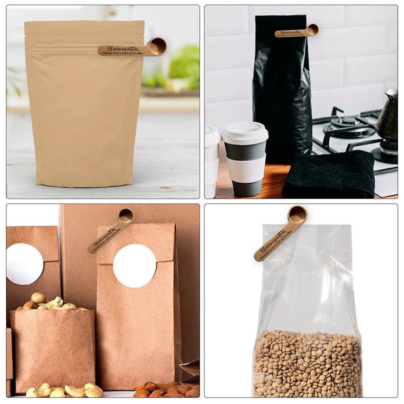 Coffee Measuring Scoop 2-In-1 Wood Engraved Coffee Scoop and Bag Clip Coffee Spoon