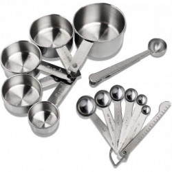 Stainless Steel Measuring Cup And Spoon With Measuring Ruler, Scoop With Clip, 5 Measuring Cups & 6 Stainless Steel Measuring Cup And Spoon With Measuring Ruler, Scoop With Clip, 5 Measuring Cups & 6