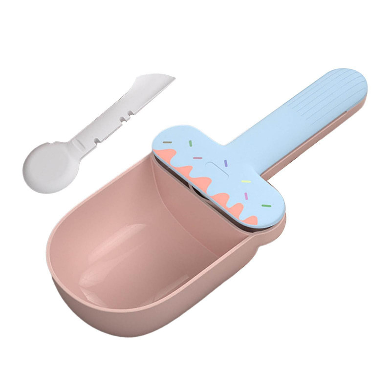 Cat Food Spoon Food Feeder Multi Use Long Handle With Clip Food Scooper Blue Pink