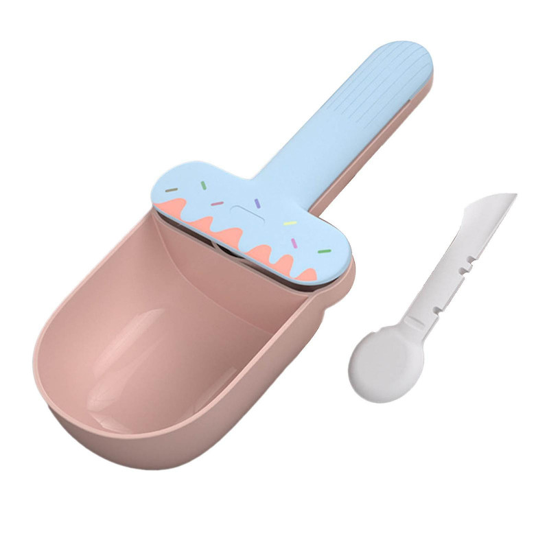 Cat Food Spoon Food Feeder Multi Use Long Handle With Clip Food Scooper Blue Pink