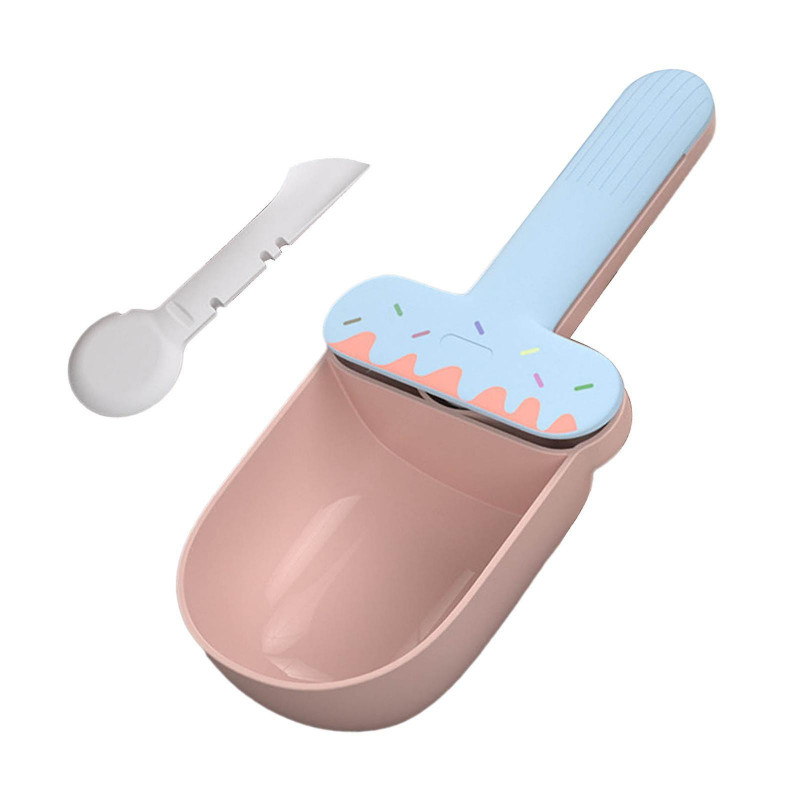 Cat Food Spoon Food Feeder Multi Use Long Handle With Clip Food Scooper Blue Pink