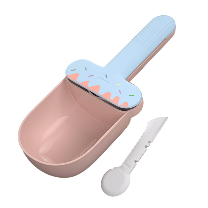 Cat Food Spoon Food Feeder Multi Use Long Handle With Clip Food Scooper Blue Pink