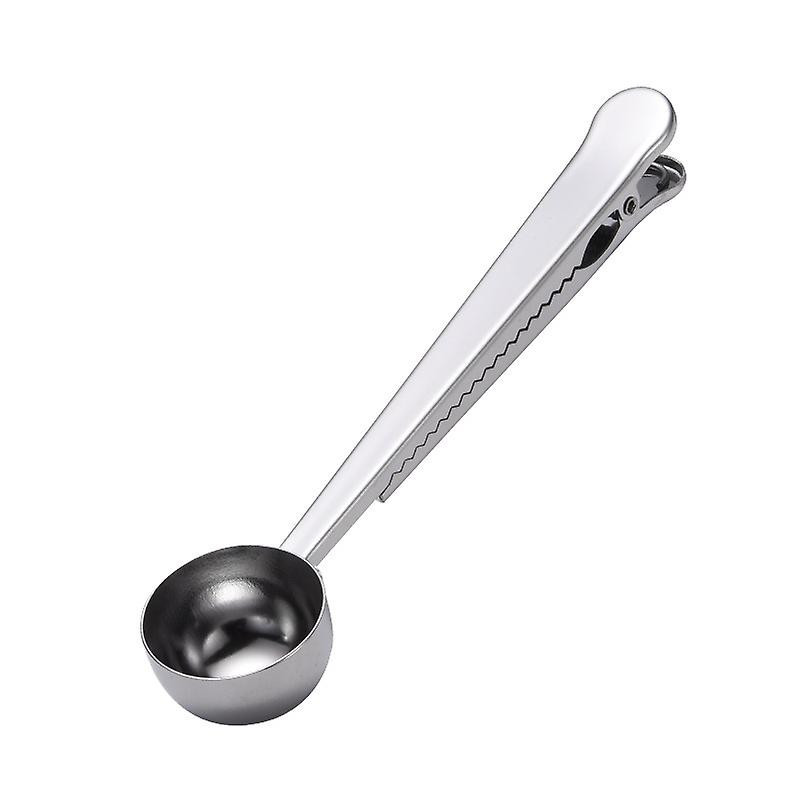 Stainless Steel Coffee Measuring Spoon With Clip Multifunctional Food Sealing Clip (Silver) (1Pcs)