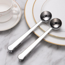 Stainless Steel Coffee Measuring Spoon With Clip Multifunctional Food Sealing Clip (Silver) (1Pcs) Stainless Steel Coffee Measuring Spoon With Clip Multifunctional Food Sealing Clip (Silver) (1Pcs)
