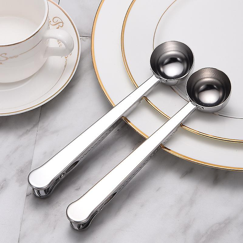Stainless Steel Coffee Measuring Spoon With Clip Multifunctional Food Sealing Clip (Silver) (1Pcs)