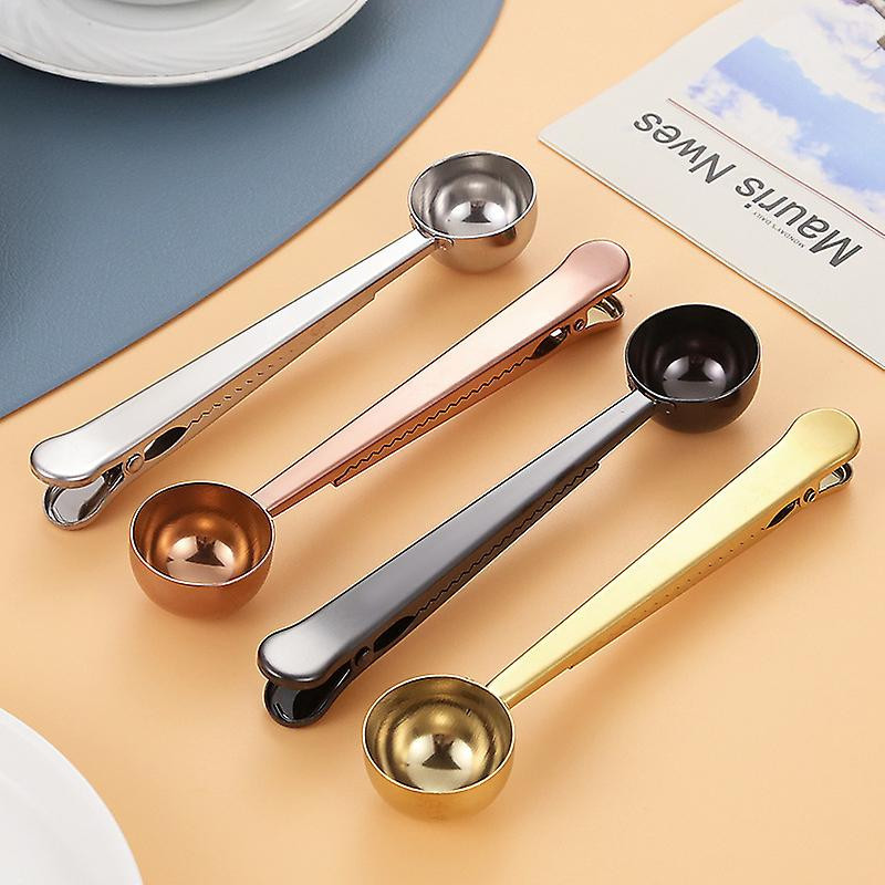Stainless Steel Coffee Measuring Spoon With Clip Multifunctional Food Sealing Clip (Silver) (1Pcs)