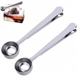 2pcs Coffee Scoop With Coffee Sealer Bag Clip(silver