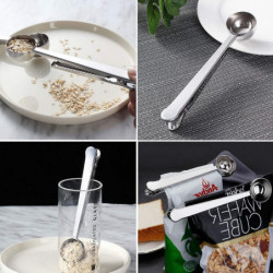 2pcs Coffee Scoop With Coffee Sealer Bag Clip(silver