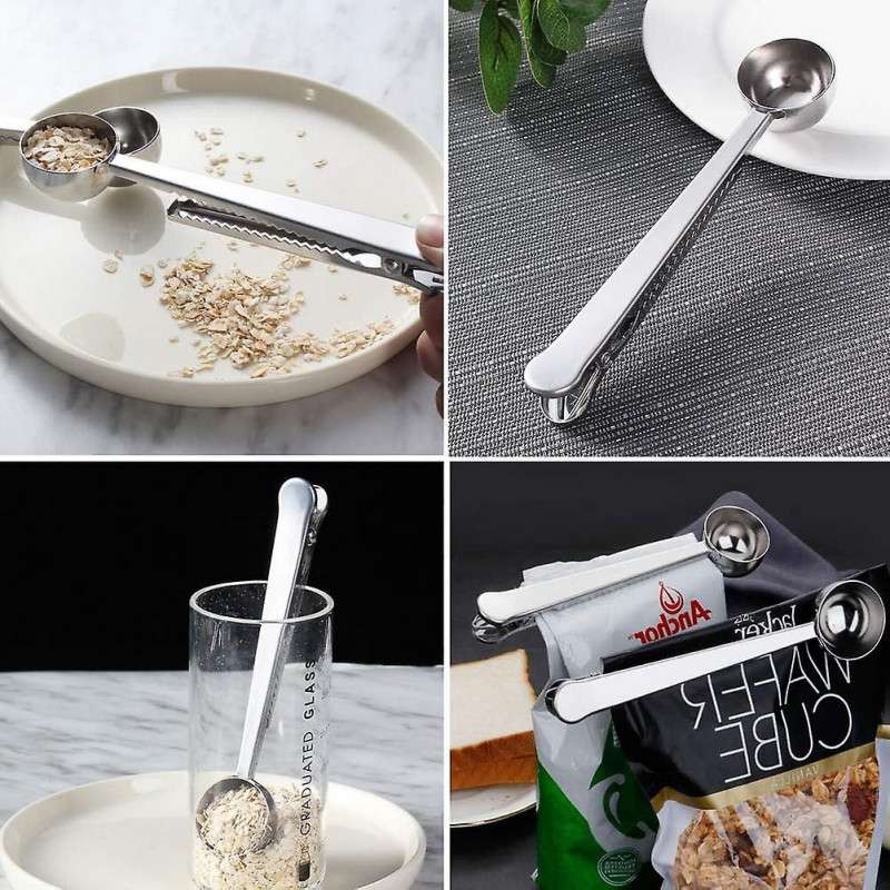 2pcs Coffee Scoop With Coffee Sealer Bag Clip(silver