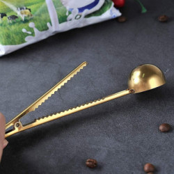 2pcs Coffee Scoop With Coffee Sealer Bag Clip(silver+gold
