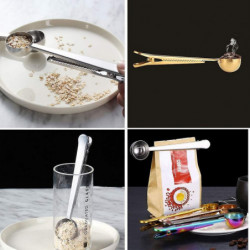 2pcs Coffee Scoop With Coffee Sealer Bag Clip(silver+gold