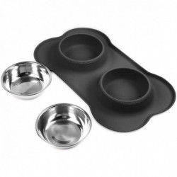 Durable Stainless Steel Dog Bowl Sand Resistant Silicone Pad Pet Food Pet Dog Food Cats |