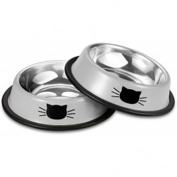 2pcs Stainless Steel Pet Cat Bowl Kitten Puppy With Painted Dish 2pcs Stainless Steel Pet Cat Bowl Kitten Puppy With Painted Dish