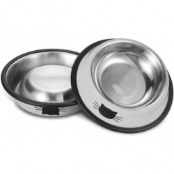2pcs Stainless Steel Pet Cat Bowl Kitten Puppy With Painted Dish 2pcs Stainless Steel Pet Cat Bowl Kitten Puppy With Painted Dish