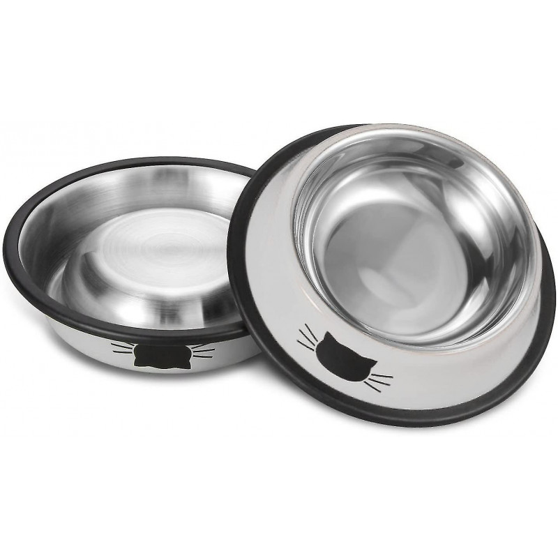 2pcs Stainless Steel Pet Cat Bowl Kitten Puppy With Painted Dish