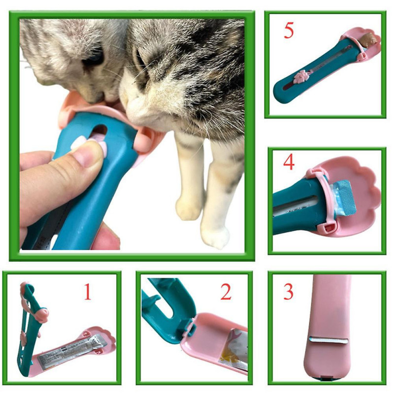 Lovely Paw-Shape Cat Feeder Squeeze Spoon Detachable Pet Feeding Feeder for All Cat Kittens