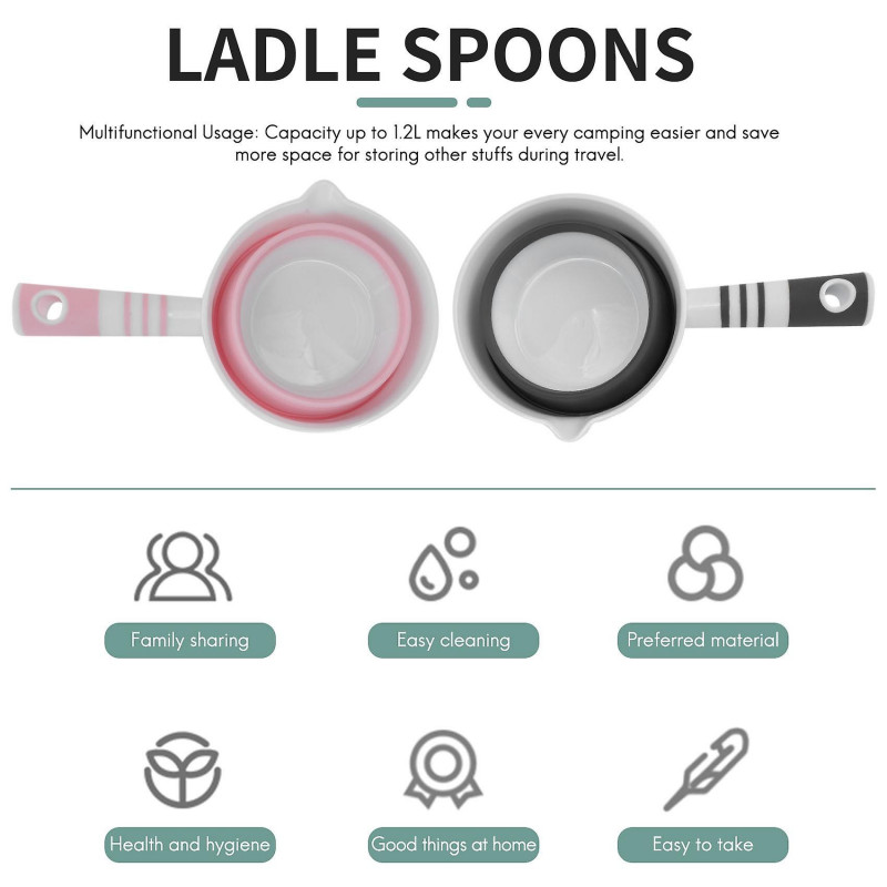 2 Pack Foldable Water Ladle, Collapsible Water Scoop Dipper, Folding Bath Spoon Ladle, Space Saving