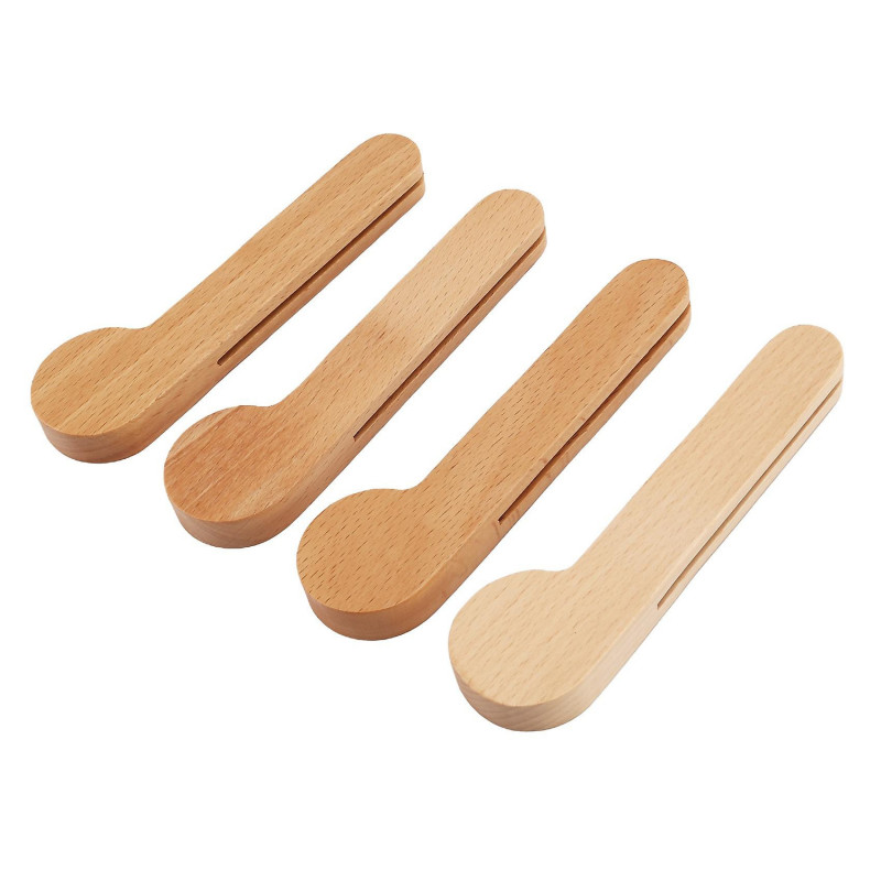 4Pieces Wood Coffee Scoop with Clip Measuring Spoon Tea Coffee Bag Clip Spoon Coffee Bean Loose Tea
